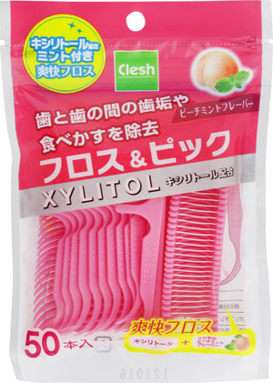 clesh フロス＆ピック　50本　ピーチミント　1個